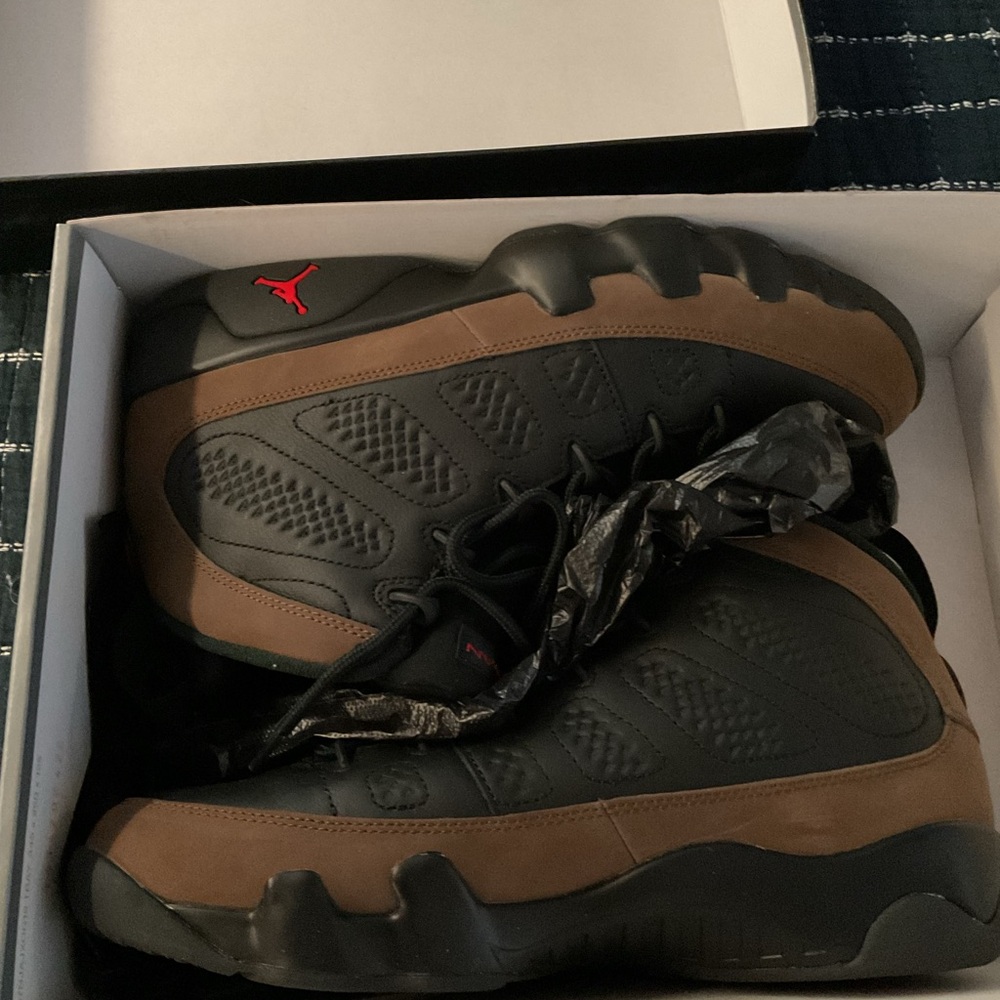 Jordan Men's Black and Brown Sneakers with Red Logo